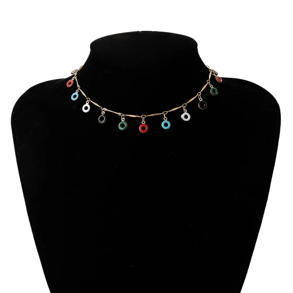 

IngeSight.Z Vintage Multiple Rainbow Small Round Circle Tassel Pendant Necklace Statement Choker Necklace for Women Jewelry Gift