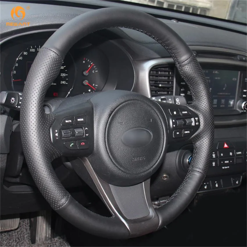 MEWANT черный чехол на руль из натуральной кожи для Kia Sorento 2016 2018 Sedona аксессуары