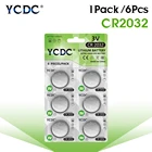 YCDC, 6 шт.1 упаковка, литиевая батарея CR2032, литиевая батарея DL2032, BR2032, EA2032C, ECR2032, L2032, CR 2032, литий-ионная 3 в, Кнопочная батарея, литий-полимерные батареи