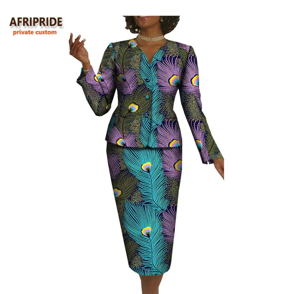 Afripride женский офисный Блейзер костюм Африканский принт AFRIPRIDE полный рукав однобортный Топ+ юбка-карандаш до колен A722657 - Цвет: 544J