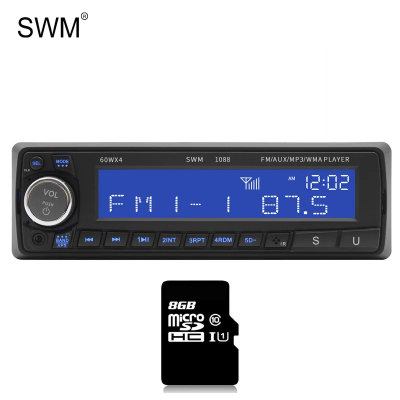 Radio with 8GB Card Swm Автомобильный mp3 плеер Авто радио со светодиодным дисплеем Bluetooth 4*60 Вт Aux аудио Mp3 Mp4 Mp5 навигация 12 в радио Coche стерео - Цвет: Radio with 8GB Card