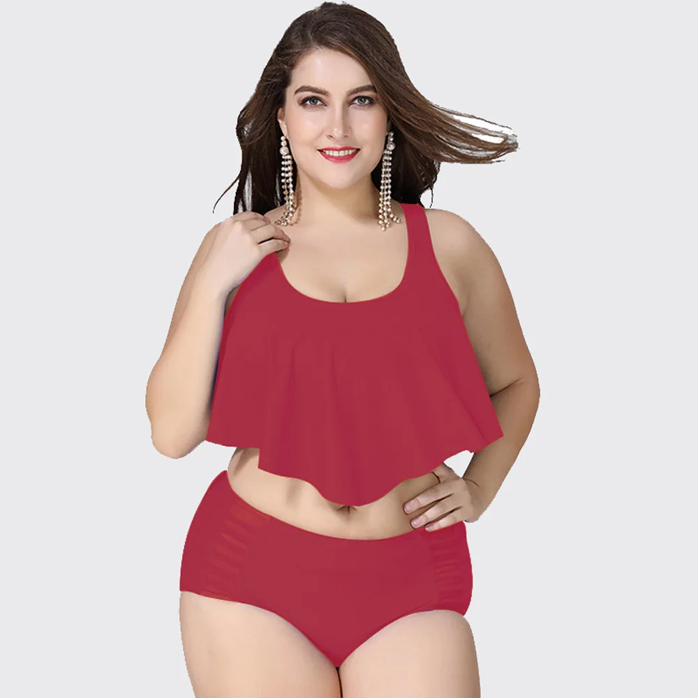 Wipalo Plus Size 5XL Women Set Summer Tropical Halter Open Back Print Tank Top Briefs Casual Two Piece Suits Sexy Beach Wear - Цвет: Style 2 Red
