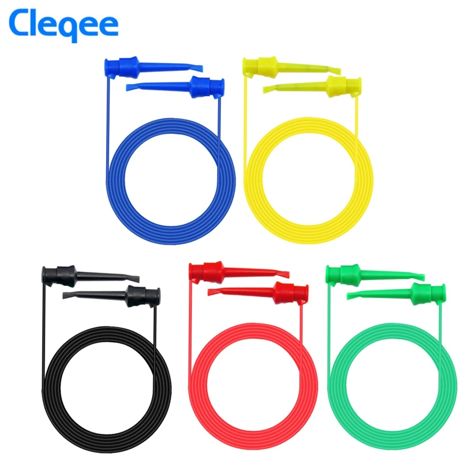 Cleqee P1520 5pcs Multimeter Electrical Testing Dual SMD IC Test Hook Lead Silicone Cable 50cm 5colors