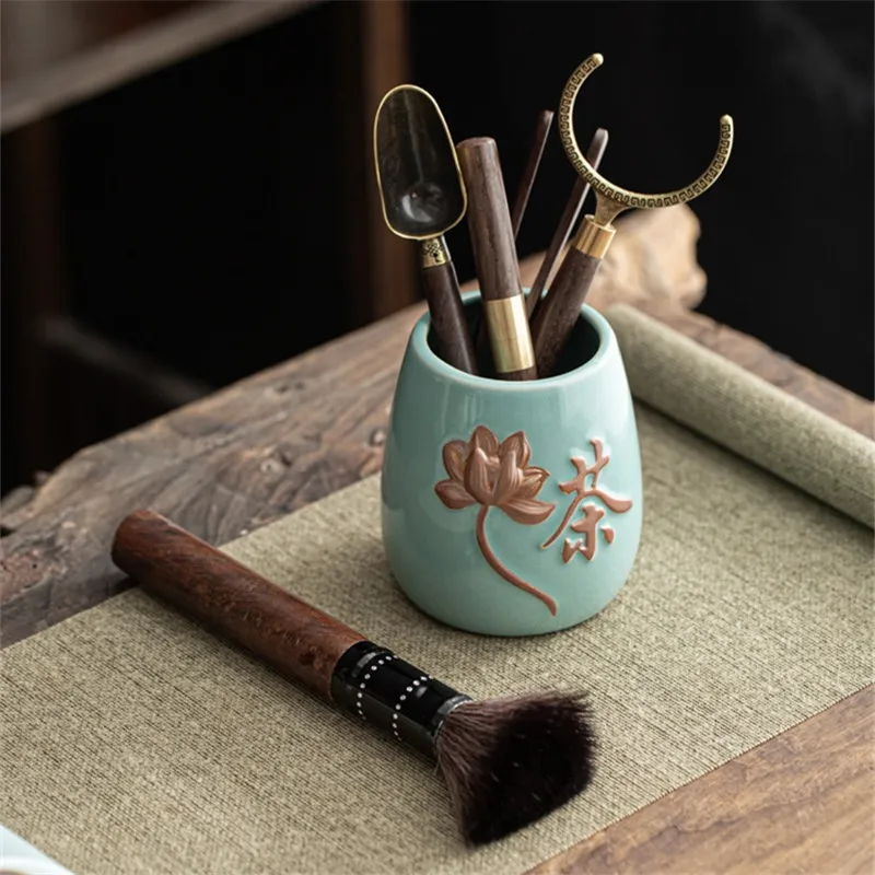 

Black Pottery Six Gentlemen Kungfu Tea Accessories Ebony Solid Wood Tea Ceremony Tea Making Tool Tea Clip Needle Spoon