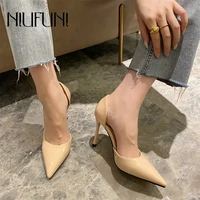 niufuni pointed bright leather slip on hollow womens shoes elegant ladies work shoes commuting temperament sandals simple beige
