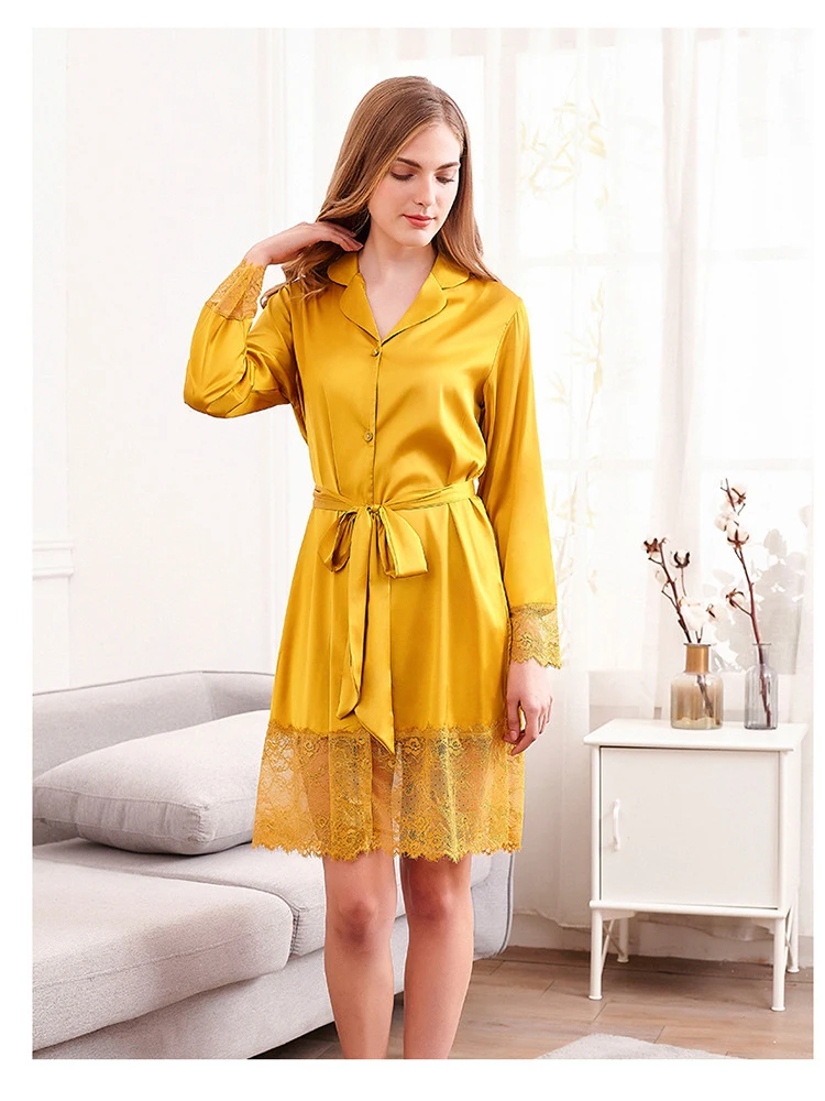 Атласная Ночная рубашка с длинным рукавом для отдыха весна-осень пижамы