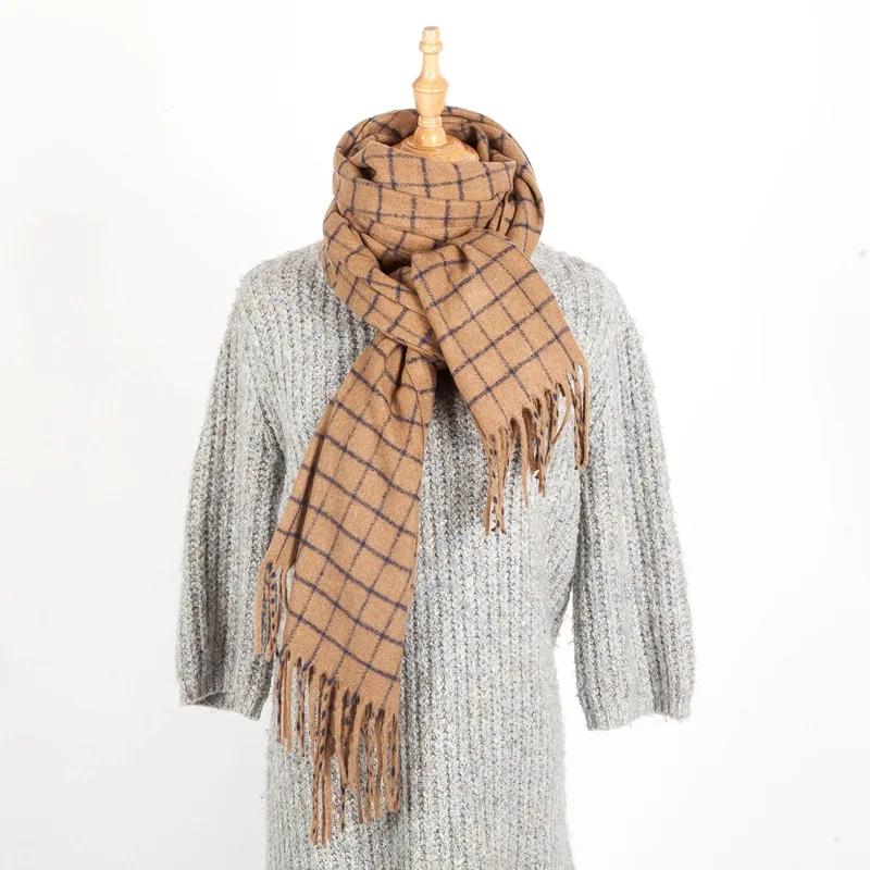04 Winter Cashmere Scarves With Tassel Thick Warm Poncho Wool Plaid Print Neck Scarf For Women Fashion Shawls and Wraps Ladies - Цвет: 04