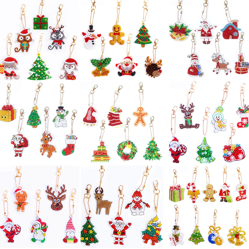 

6pcs 5D Special Shaped Diamond Painting Keychain Christmas Gift Santa Claus Animals for Child Cross Stitch Kit Mosaic Art Patter