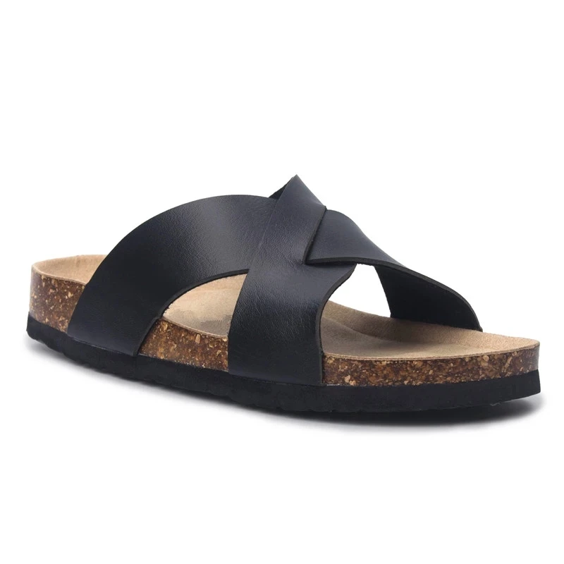 Сандалии мужские пробковые без застежки повседневные пляжные шлепанцы плоская