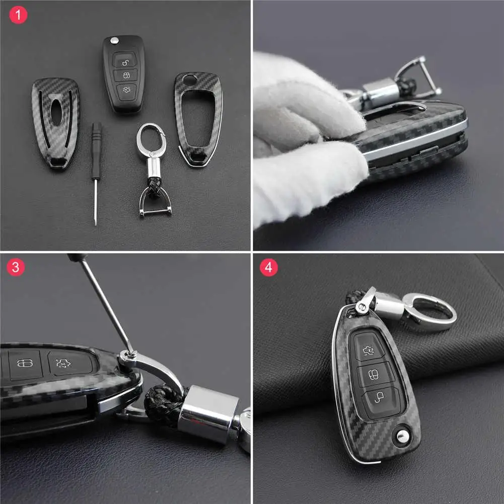 

Car Key Case Fob Bag Holder ABS Hard Shell Cover Parts For Car Key Car Styling Carbon Fiber Smart Cover Case Car Accessories