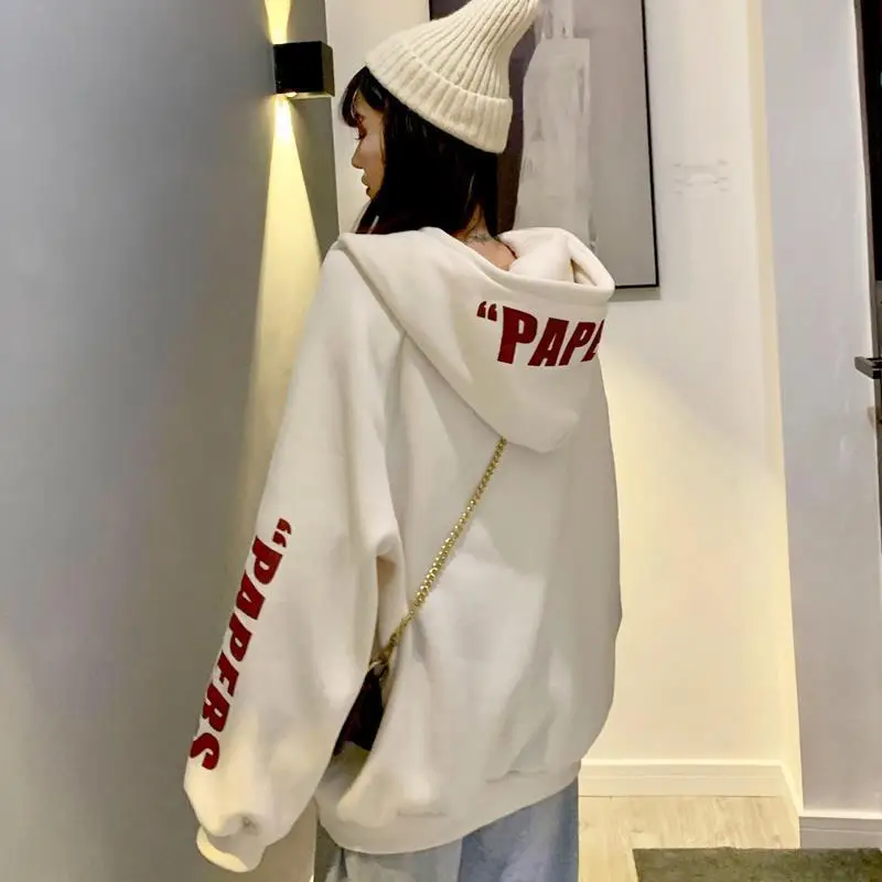 

Autumn/winter New Style Hooded Letter Printing Trendy Sweater Women Korean Loose and Versatile Long-sleeved Top