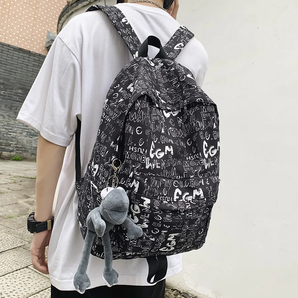 female graffiti print men backpack harajuku girl student male school bag ladies fashion laptop nylon backpack women book boy bag free global shipping