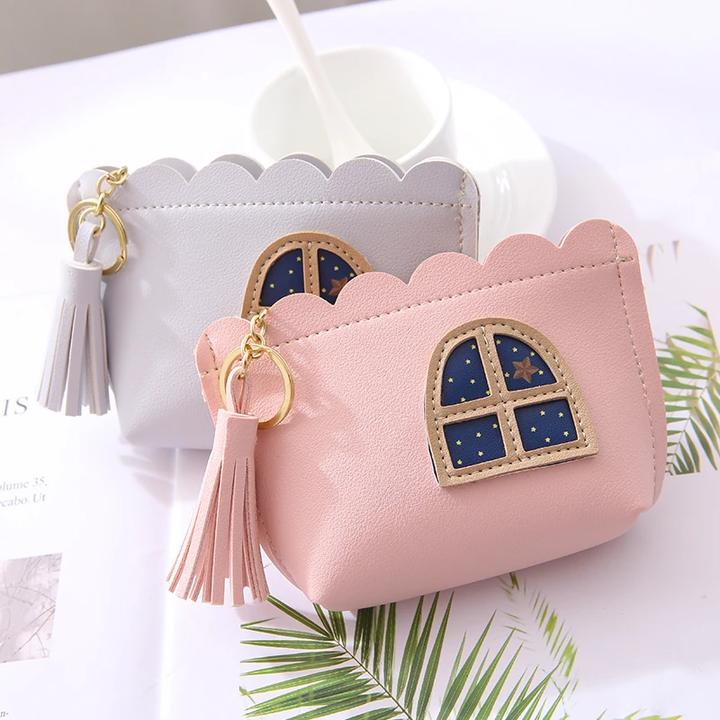 NI WEI ER креативный женский кожаный маленький мини-кошелек с кисточками и окошком