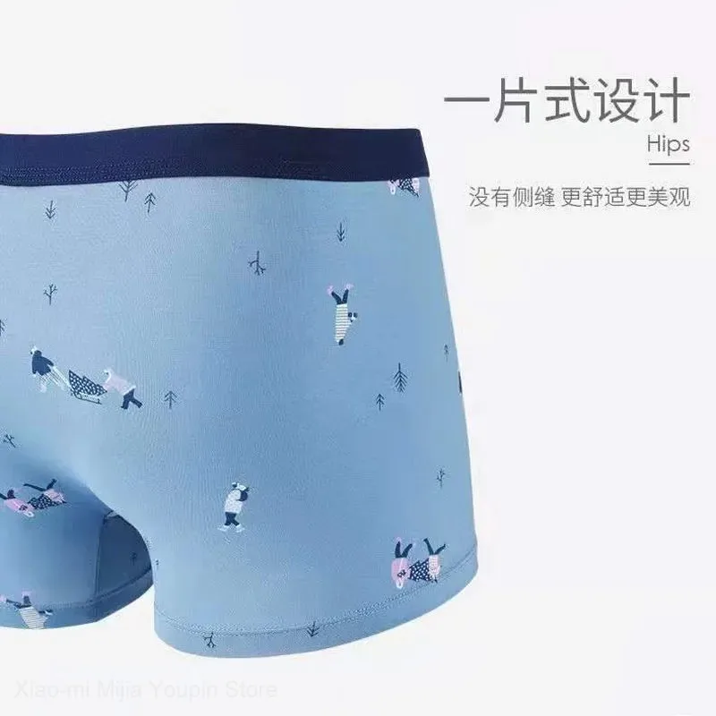 

3pcs/lot Xiaomi Mijia Men Printed Panties Cotton Antibacterial Men's Underpants Breathable Male Boxers Shorts Loose Plus size