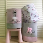 Детская розовая корзина для белья, органайзер из хлопка и льна, балетная корзина с бантом для девочек, печатные игрушки органайзер для грязной одежды, домашнее хранилище корзина