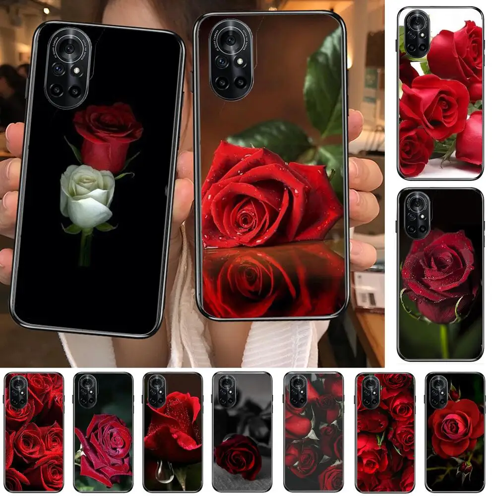 

Roses, pattern, floral pattern Clear Phone Case For Huawei Honor 20 10 9 8A 7 5T X Pro Lite 5G Black Etui Coque Hoesjes Comic