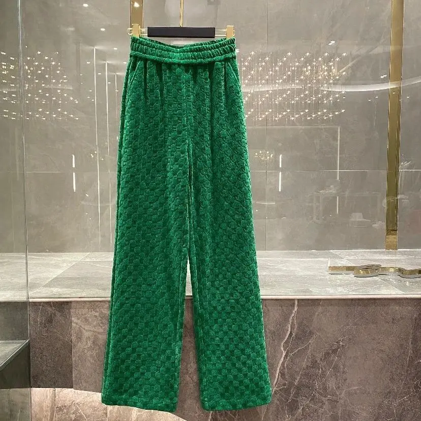 

High Waist Wide Leg Pants Women's Autumn and Winter 2022 New Solid Color Plaid Straight Casual Drape Mopping Trousers Trend