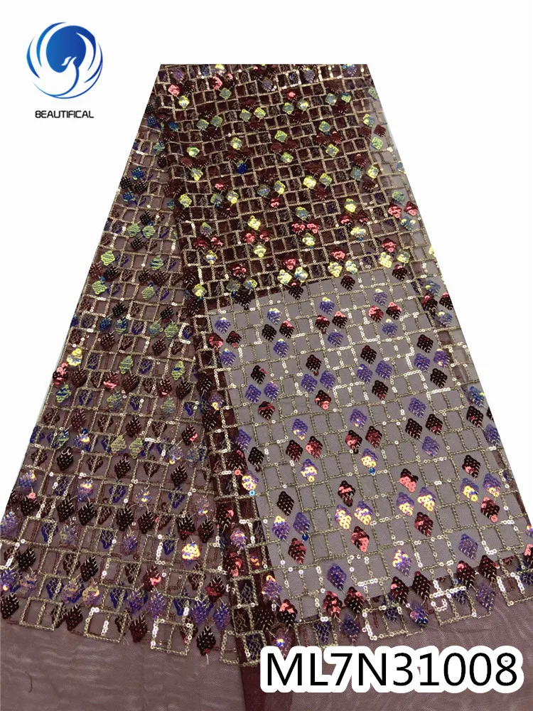 

Ткань BEAUTIFICAL 2020, кружево в нигерийском стиле, сетка для шитья, французское кружево для вечерние, 5 ярдов, ML7N310