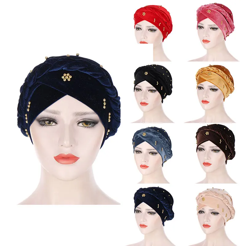 

Turban Hat solid color Baotou Hat Korean velvet Turban Classic Head Wearing Colorful Turban Hat women Comfort headwear 25*16cm