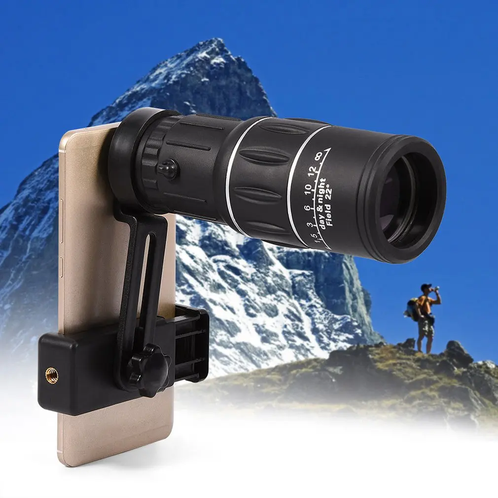 

16x52 Hiking Camera Lens Telescope Monocular +40mm Large Eyepiece Monocular with Universal Clip For Smartphones