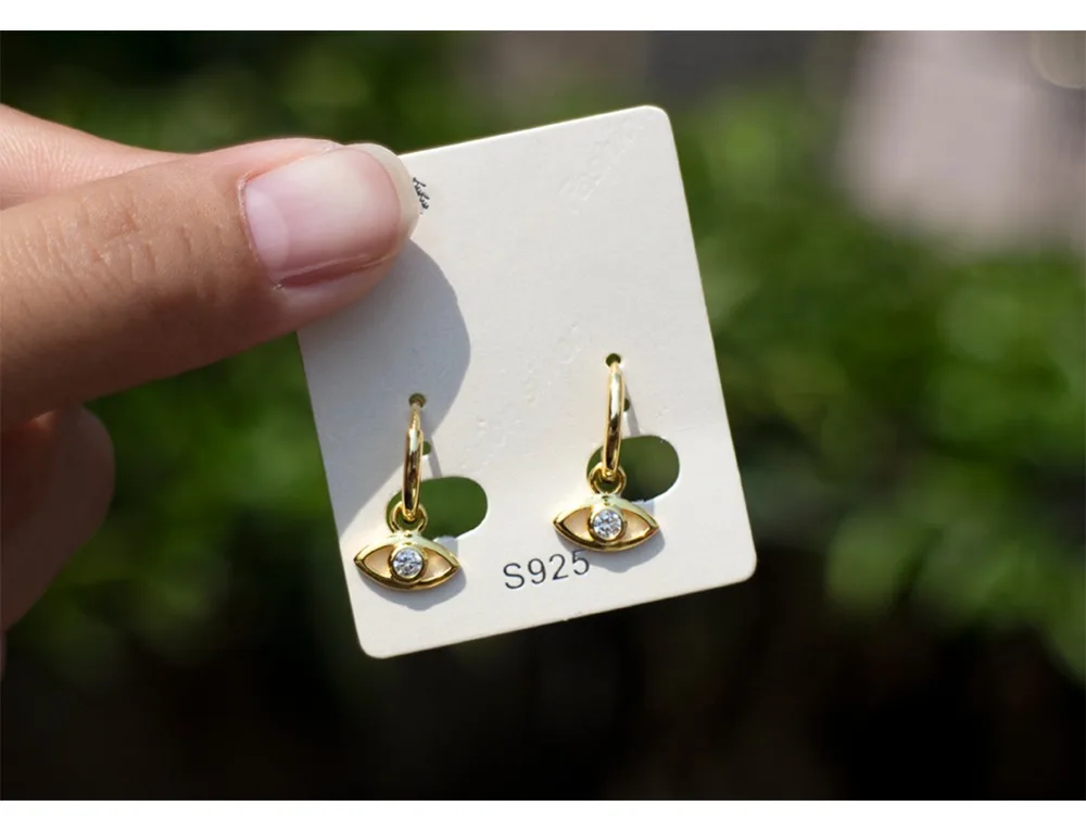 Серьги из стерлингового серебра S925 пробы, модные серьги из циркония с золотым глазом, модные серьги для женщин и девушек, ювелирные изделия для ушей
