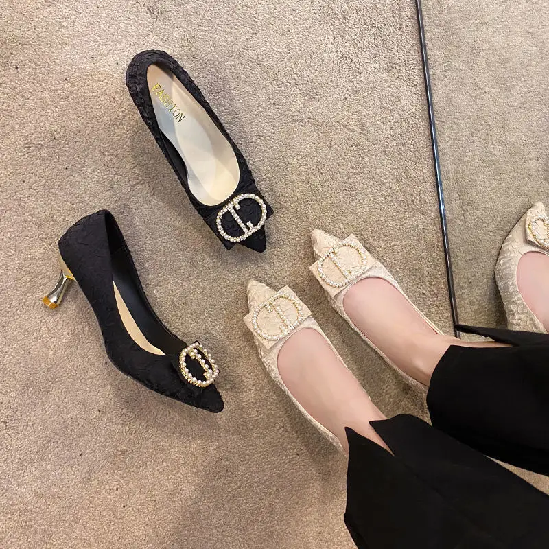 

2021 Spring Summer New Girls Net Red Rhinestone High Heels Female Stiletto Pointed Sexy Black Shoes Women