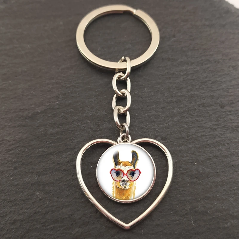 2020 newAlpaca NO PROB лама в форме сердца стеклянный брелок с кабошоном для автомобильных