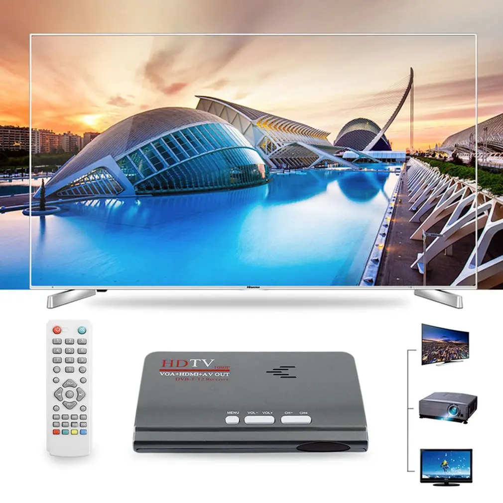 Digital HDMI 1080P DVB-T2 TV Box VGA AV CVBS Tuner Receiver with Remote Control HD |
