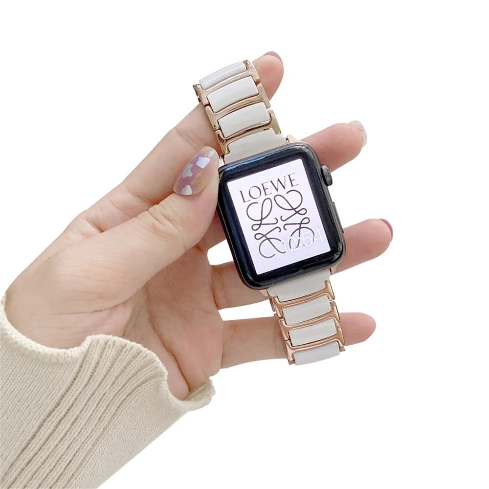 

Ceramic Three Beads Smart Replacement Watch Band 1 2 3 4 5 Stainless Steel Ceramic Removable Watch Strap For Apple Watch Band