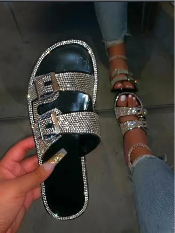 Spring/summer 2020 new Fashionable Candy-colored Outdoor Banquet Wild Women's Slippers Rhinestone Lady High-heeled Sandals ms | Обувь