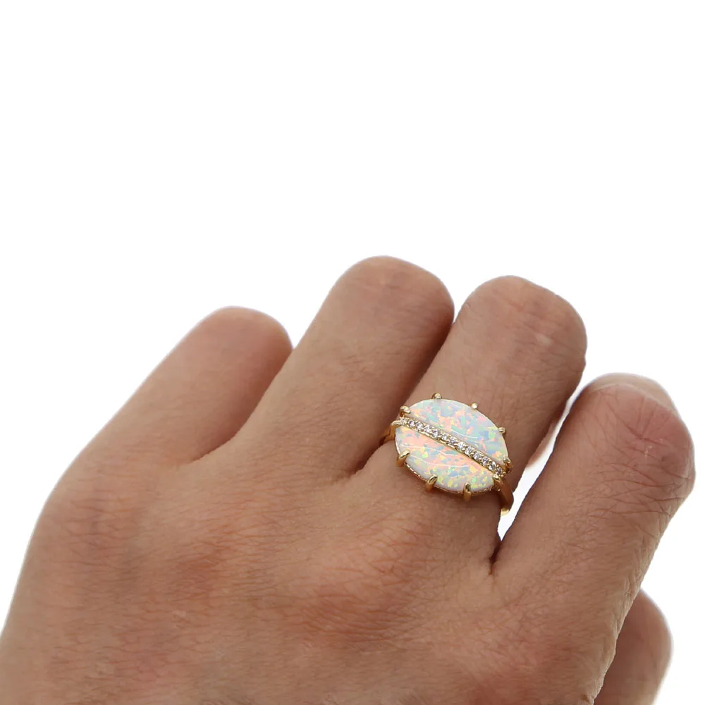 Женское кольцо с опалом классическое крупным камнем класса ААА золотым