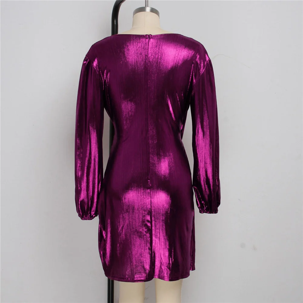 

Glitter Metallic Sexy Bodycon Dress for Women V-Neck Ruched Sheath Night Party Wrap Dress Elegant Celebrity Club Wear Mini Dress