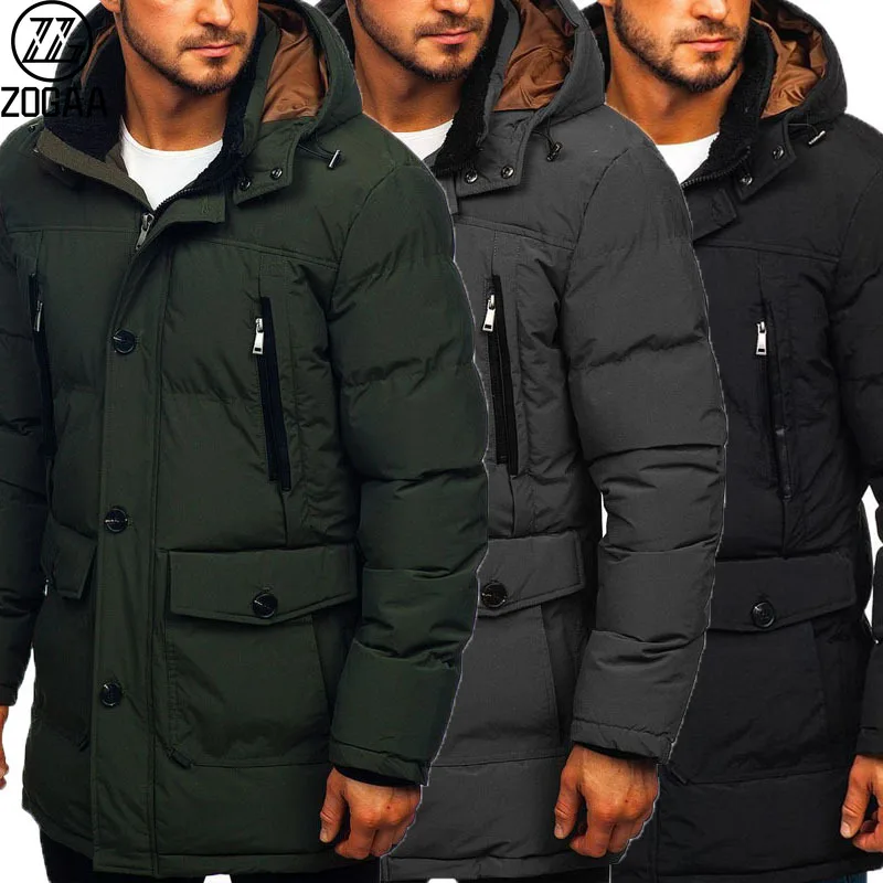 

ZOGAA New Men's Cotton-padded Jacket Casual Down Padded Jacket Men's Thick Padded Jacket Solid Color Hooded Men's Jacket