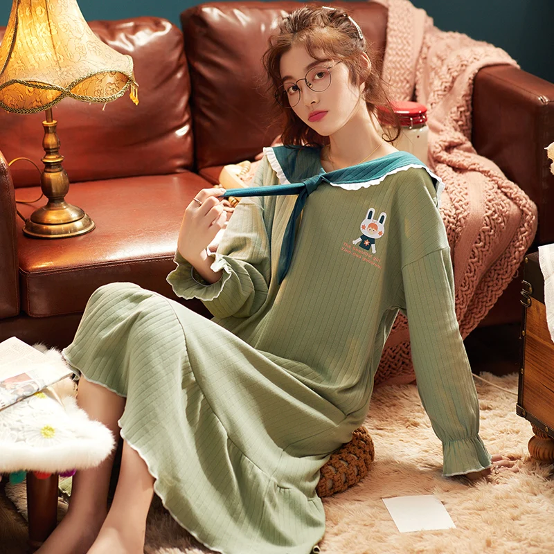 

Милые ночные рубашки принцессы из чистого хлопка с длинным рукавом, разные типы ночных рубашек, комплект для сна, весна и осень