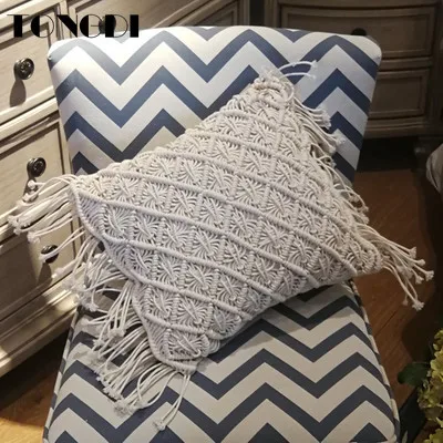 TONGDI Boho диван ручной работы Шерстяная трикотажная Подушка Чехол с внутренним 45x45