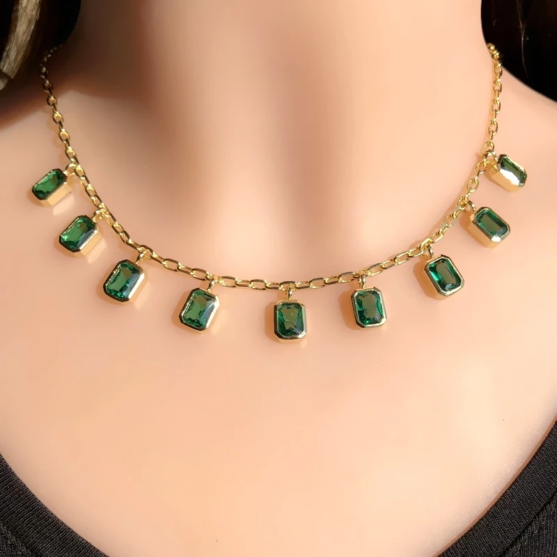 Очаровательная зеленая Геометрическая подвеска ожерелье для женщин украшенная