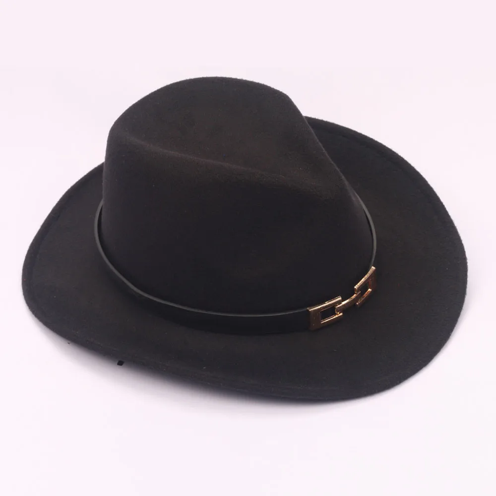 Одноцветная шляпа Федора ковбойская женская с широкими полями и поясом |