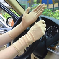lady medium long thin elastic etiquette gloves summer women sunscreen embroidered gloves driving car accessories