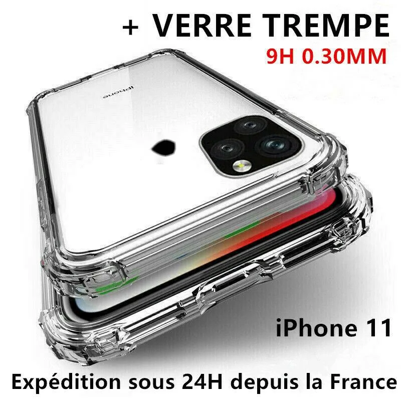 

Coque Silicone For iPhone 12 11 Pro MAX/X/XR 6/7/8 SE Vitre Protection +Verre Trempé