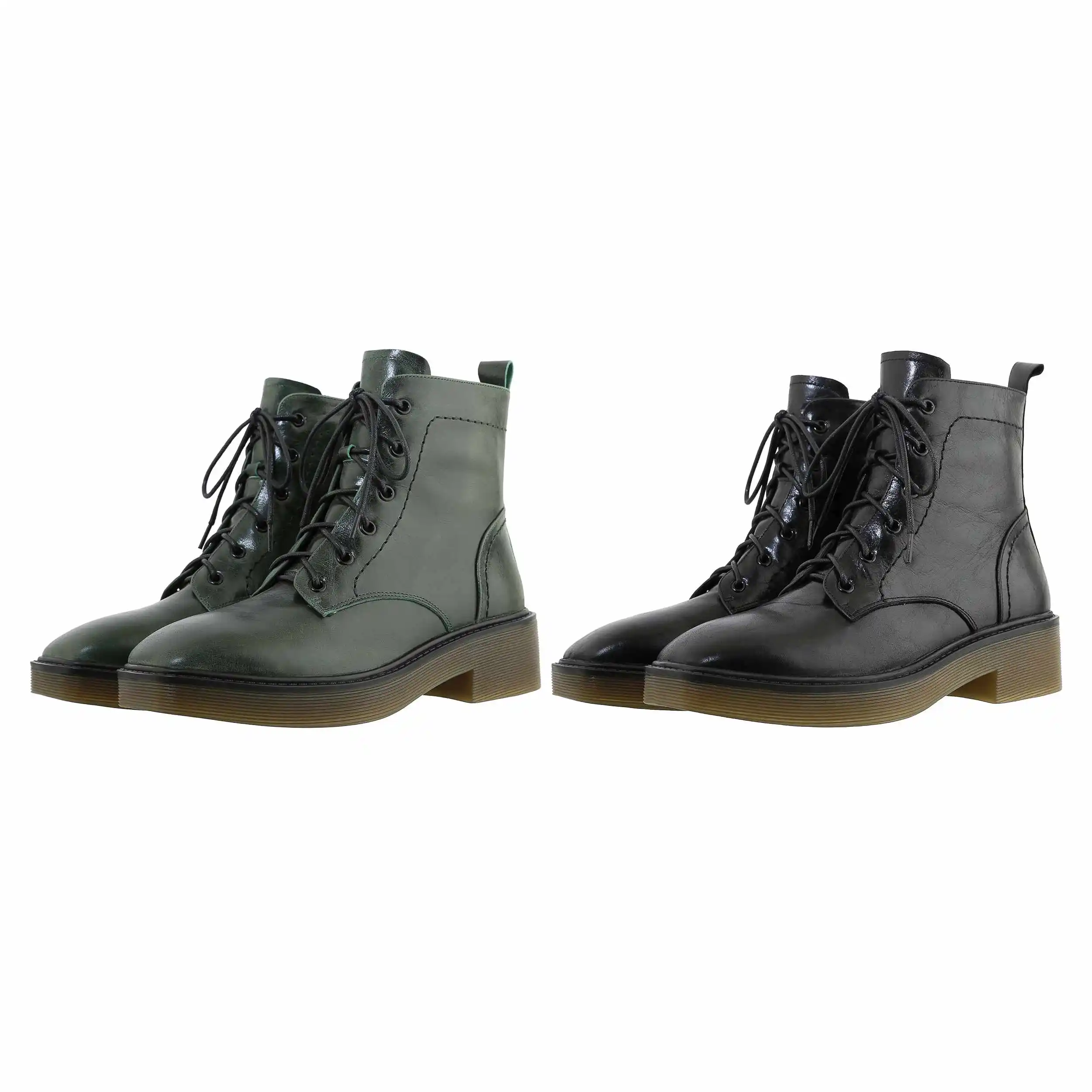 Online Lenkisen Barat Baru Sepatu Kulit Alami Buatan Tangan Square Toe Tebal Med Tumit Renda Solid Kantor Klasik Semata Kaki L06