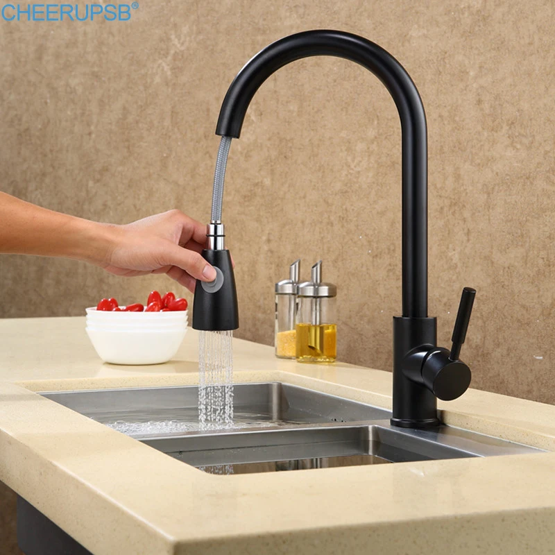 Кухонный Смеситель Grifo Cocina черный выдвижной кран из нержавеющей стали для