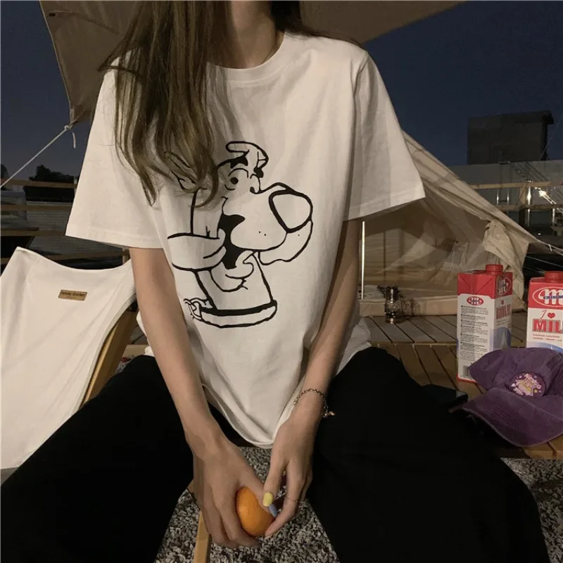 Белая забавная футболка с мультяшным принтом для женщин Новинка лета 2021