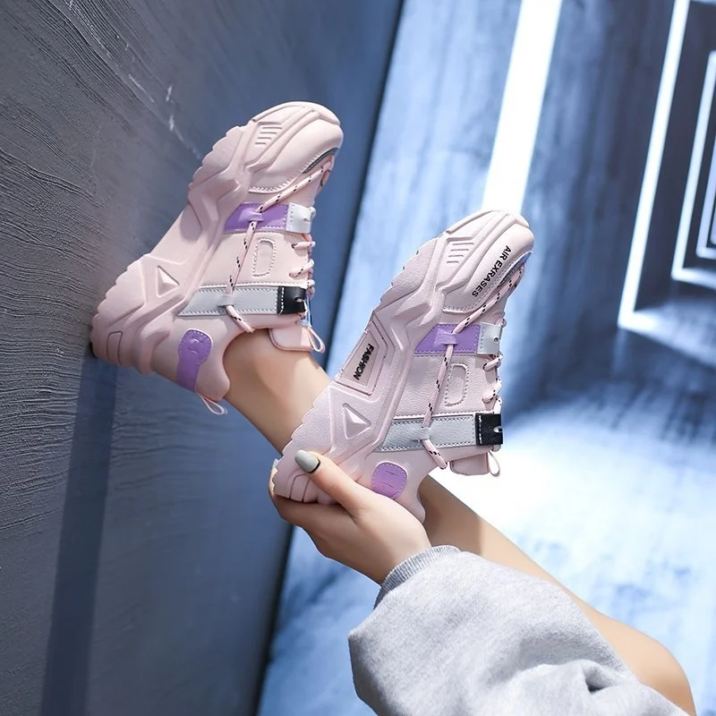 

Women Chunky Platform Sneakers Lace Up Light Dad Sports Shoes Breathable Ladies Mixed Colors Footwear Mesh Vulcanized Shoes