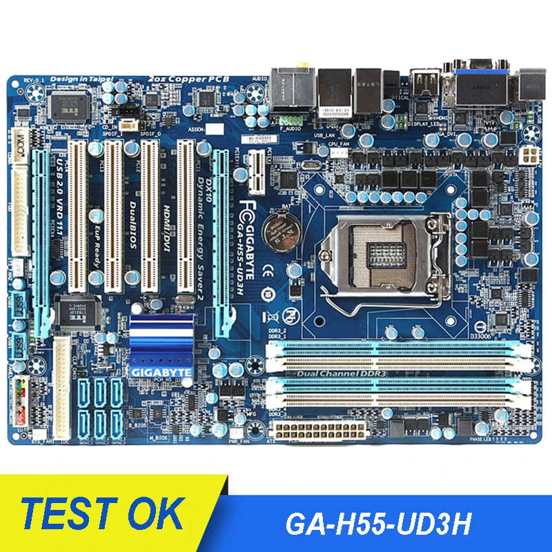 Оригинальная десктопная Материнская плата GIGABYTE H55 16G Socket LGA 1156 i3 i5 i7 DDR3 ATX б/у