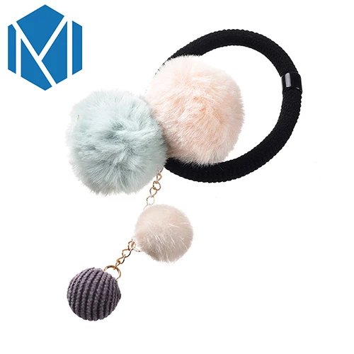 Hair Tie B Резинки для волос для девочек с разноцветным помпоном, эластичные резинки для волос, милый меховой шарик, веревка для волос, милая резинка, резинки для волос, аксессуары для волос - Цвет: Hair Tie B