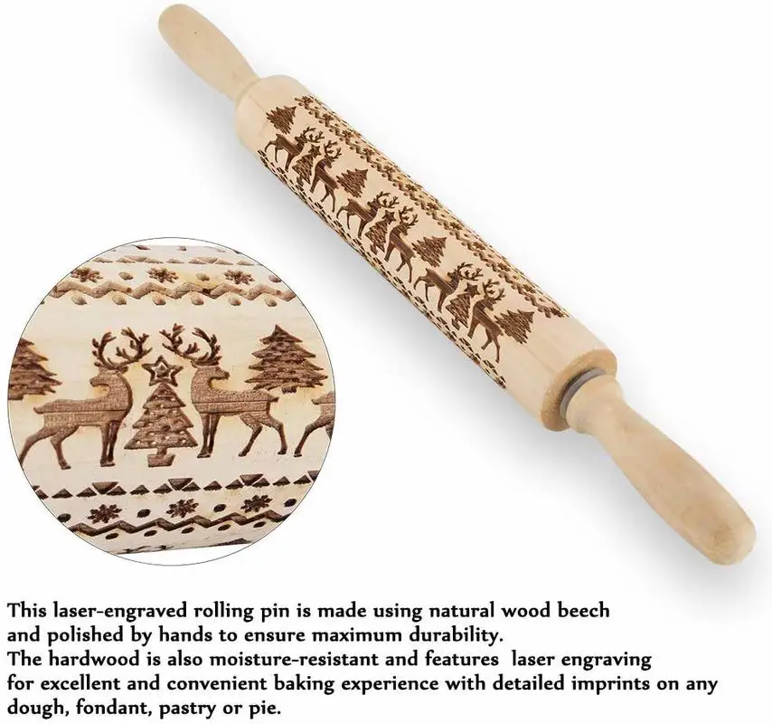 Деревянный 3D Рождество тиснение Скалка выпечки печенье лапша фондан пирог