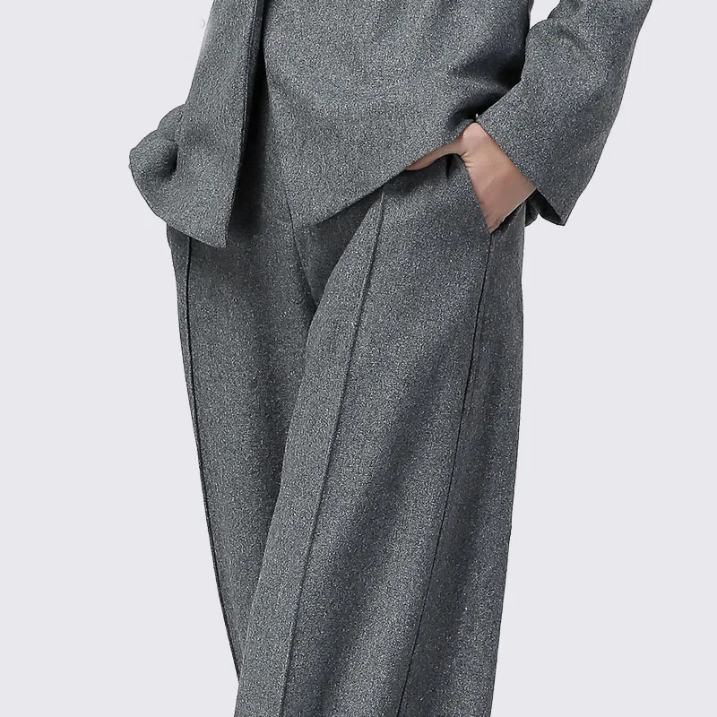 Wide Leg Pants Women High Waist Black Dangling Wool Pants New 2019 Winter Trousers Office Ladies Plus Size Straight Long Pants