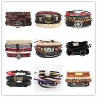 boho multilayer leather bracelet eye feather hand star life tree wing charms beads bracelets for men vintage punk wrap wristband