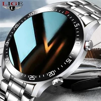 lige new luxury steel band smart watch men heart rate blood pressure information reminder sport tracker waterproof smart watch