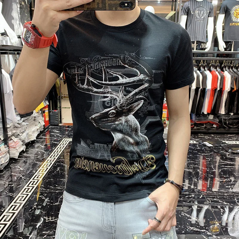 

Summer Men's T-shirt High Quality Printed Hot Diamond Design Casual Fit Male Fashion Tees Comfortable Cotton Short Sleeve Top